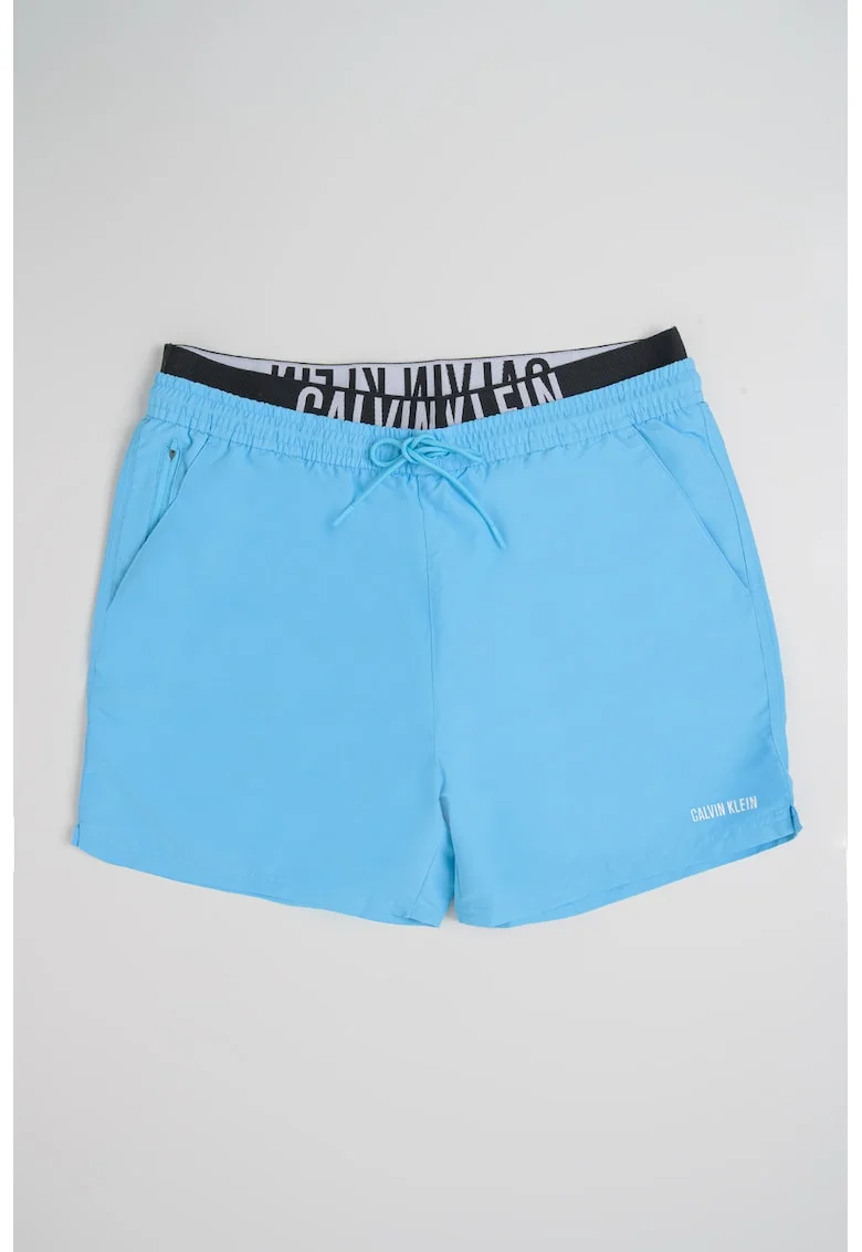 Pantaloni scurti de baie cu snur si buzunar cu fermoar pe spate, Albastru pastel