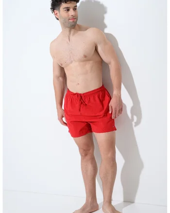 Pantaloni sucrti de baie cu snururi si model uni, Rosu mac