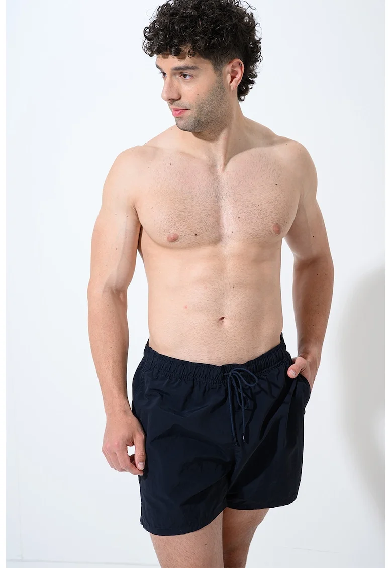 Pantaloni sucrti de baie cu snururi si model uni, Negru antracit