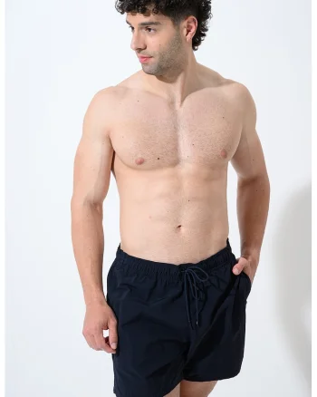 Pantaloni sucrti de baie cu snururi si model uni, Negru antracit