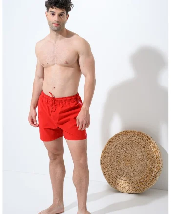 Pantaloni scurti de baie cu snur si buzunare, Rosu vermillion