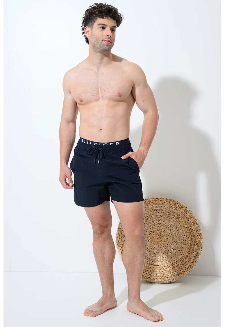 Pantaloni scurti de baie cu banda logo in talie, Albastru safir