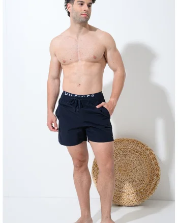 Pantaloni scurti de baie cu banda logo in talie, Albastru safir