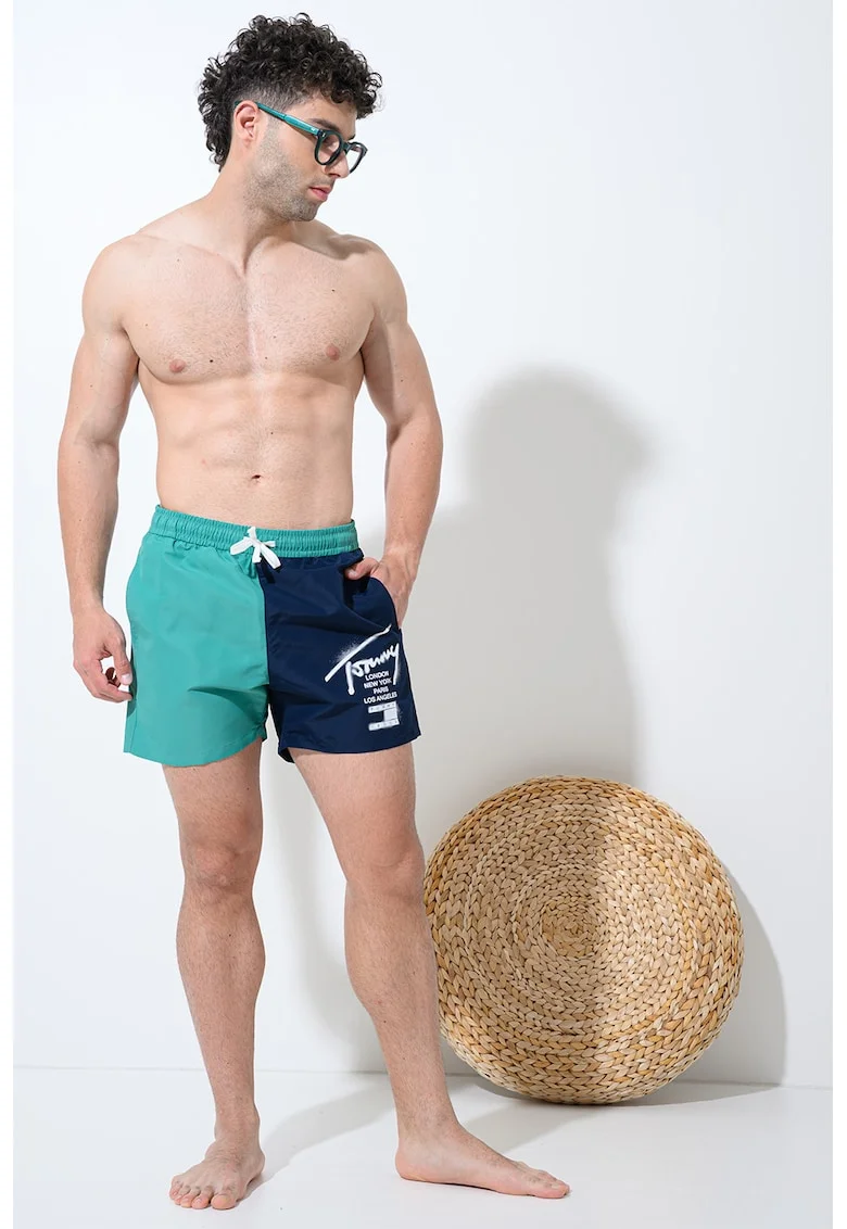 Pantaloni scurti de baie colorblock, Verde aquamarin/Albastru