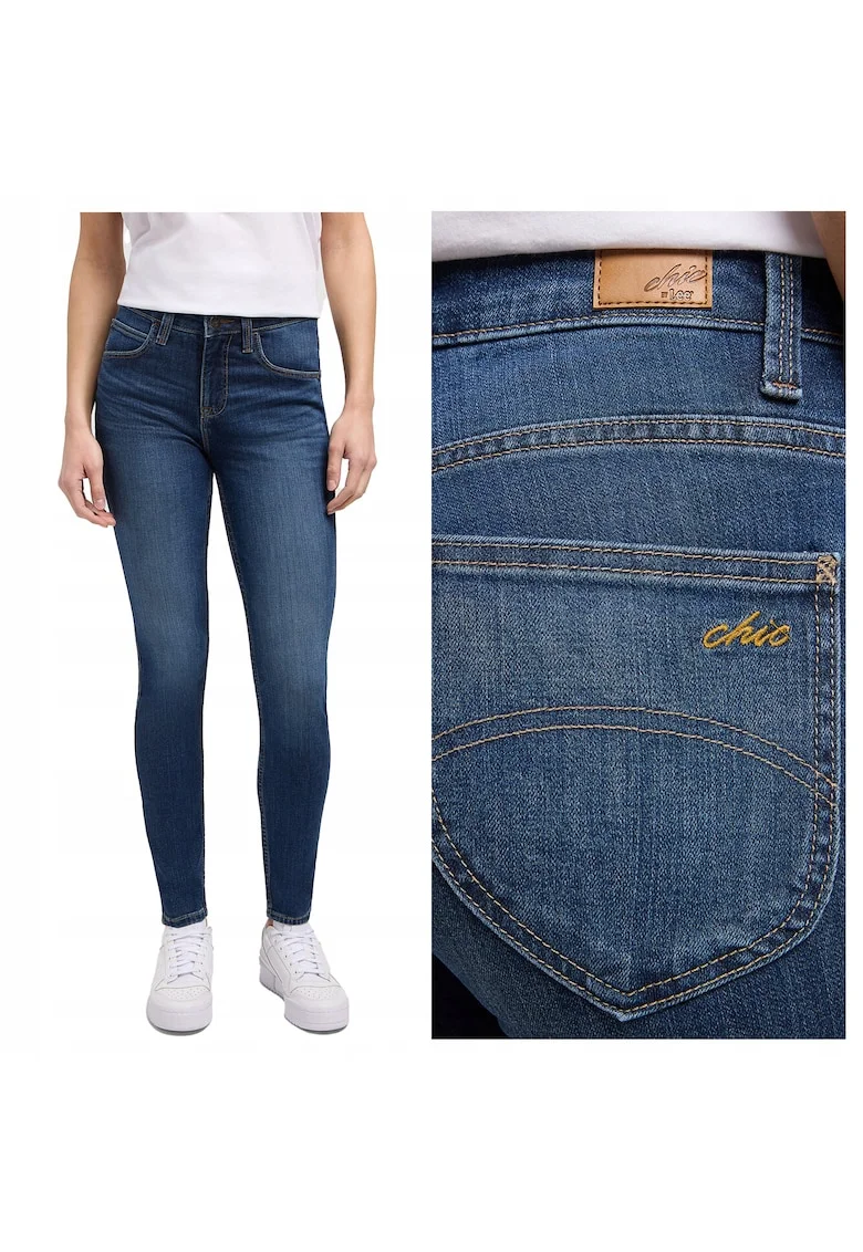 Blugi Dama,  High Rise Slim Fit, Talie Fermoar, Lungi, 5 Buzunare, Bumbac, Albastru, Albastru