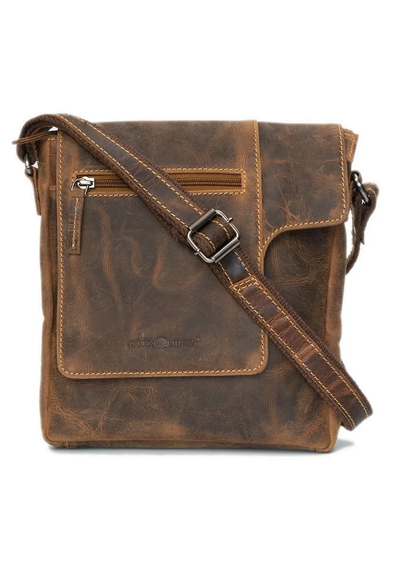 Geanta umar unisex piele naturala maro antichizat 23 x 26 cm, Vintage,  Maro antichizat