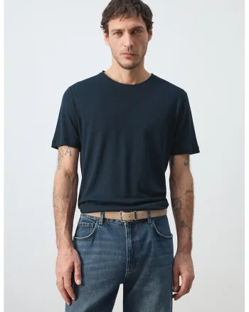 Tricou uni din amestec de in, Albastru ultramarin