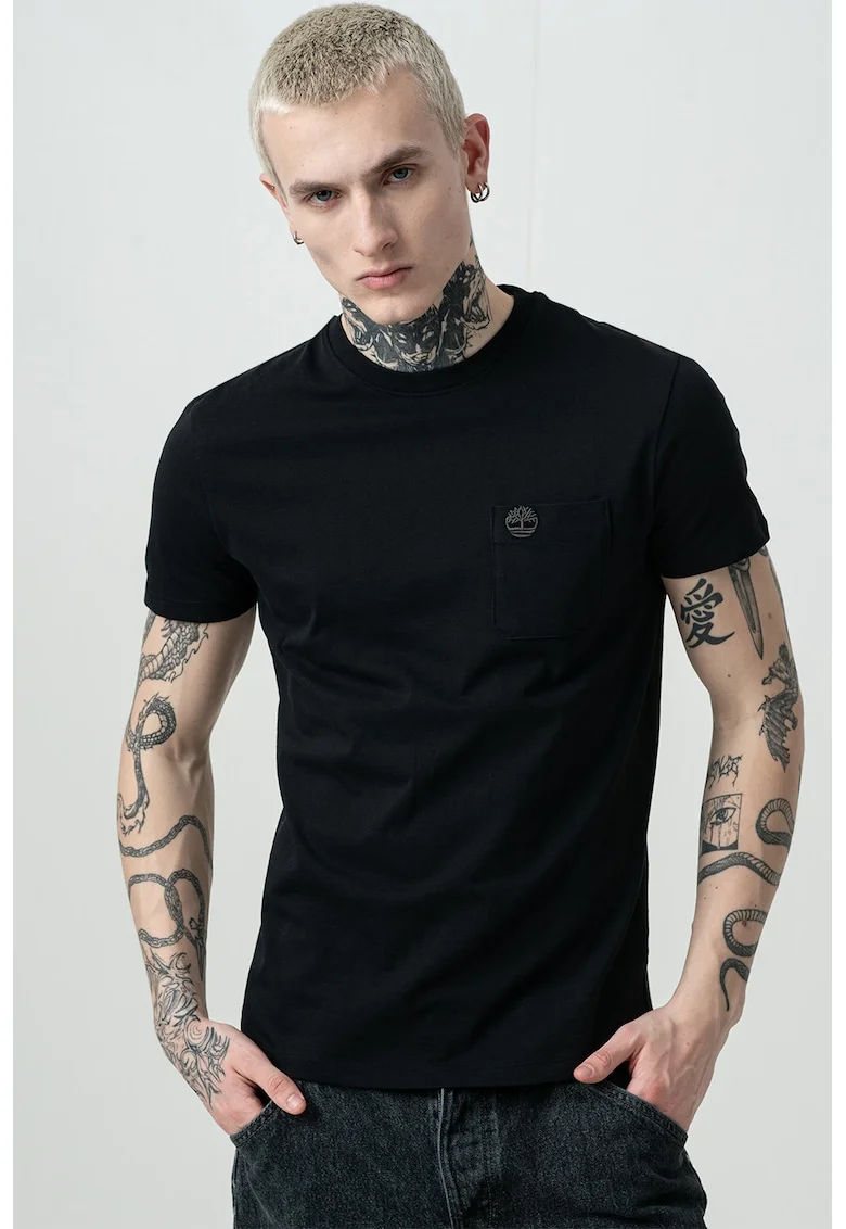 Tricou din bumbac cu buzunar aplicat pe piept Dun-Riv, Negru/Gri