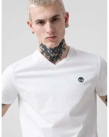 Tricou slim fit cu decolteu in V Dunstan River, Alb