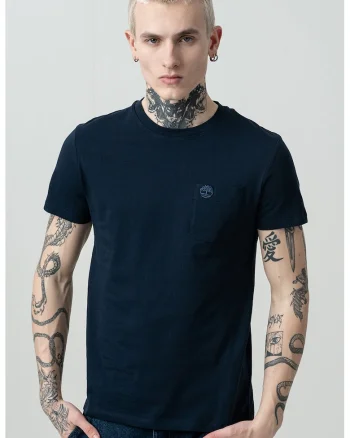 Tricou din bumbac cu buzunar aplicat pe piept Dun-Riv, Albastru prafuit/Bleumarin