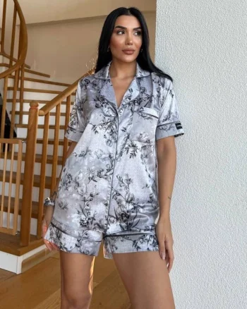 Set pijama dama din doua piese, cu nasturi – 2500085, Silver Garden