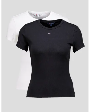 Set de tricouri slim fit cu decolteu la baza gatului - 2 piese, Alb/Negru