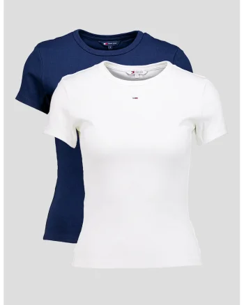 Set de tricouri slim fit cu decolteu la baza gatului - 2 piese, Alb/Bleumarin