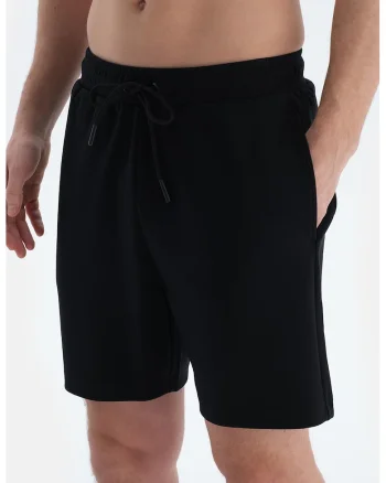 Pantaloni scurti din amestec de modal cu snur, Negru