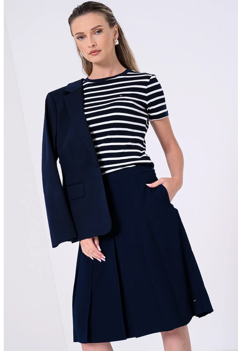 Tricou slim-fit cu decolteu la baza gatului Cody, Albastru ultramarin/Alb murdar
