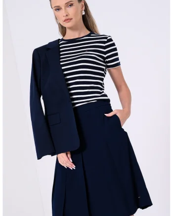 Tricou slim-fit cu decolteu la baza gatului Cody, Albastru ultramarin/Alb murdar
