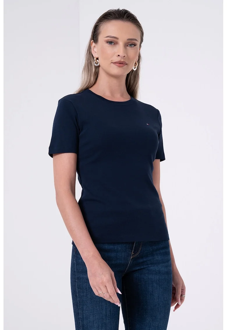 Tricou slim-fit cu decolteu la baza gatului Cody, Albastru inchis/Bleumarin