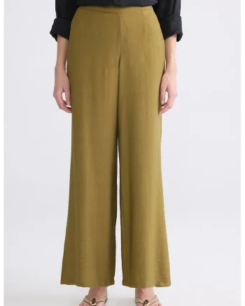 Pantaloni cu croiala ampla si talie elastica, Verde masliniu