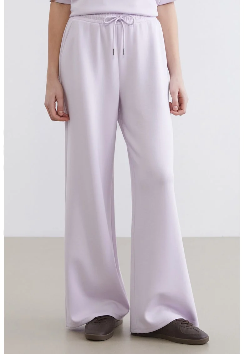 Pantaloni de trening cu croiala ampla si talie inalta, Lila
