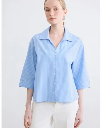 Camasa de bumbac cu maneci 3/4, Albastru deschis