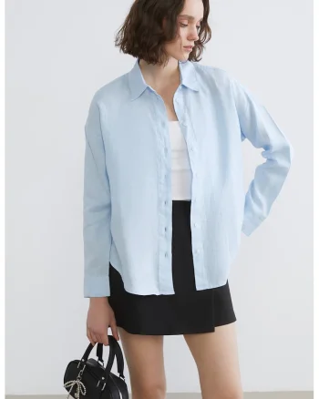 Camasa relaxed fit de in, Albastru pastel