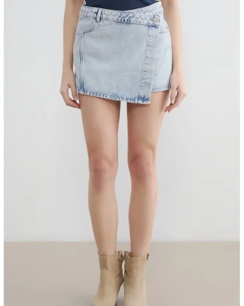 Fusta-pantalon din denim cu buzunare, Albastru deschis