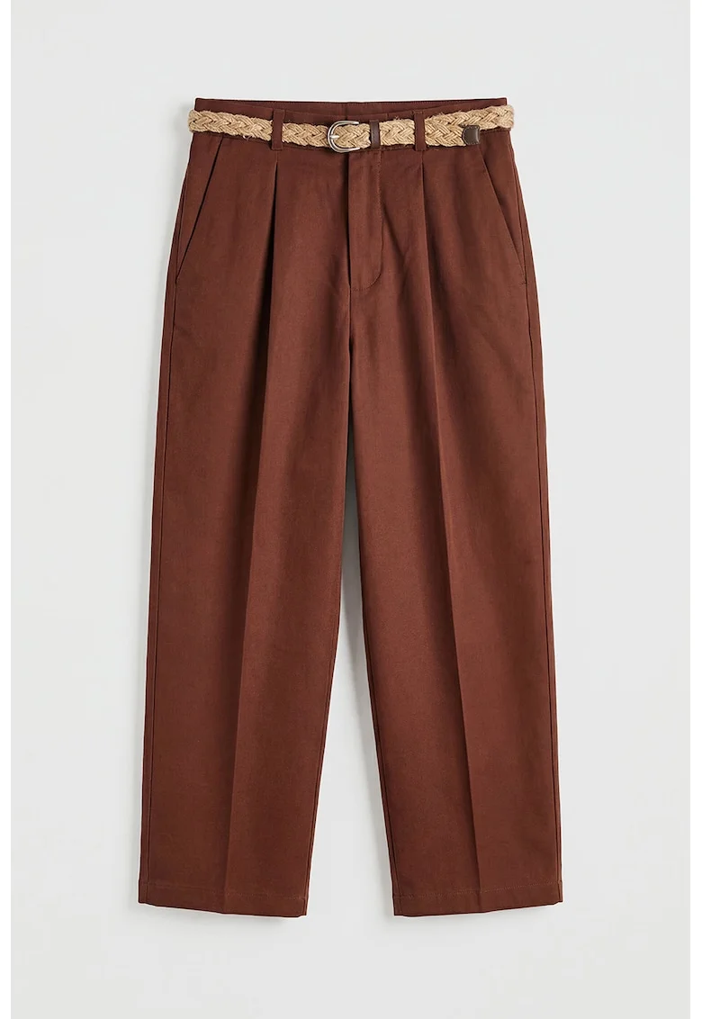 Pantaloni chino cu pensa si curea, Maro scortisoara