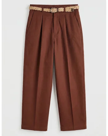 Pantaloni chino cu pensa si curea, Maro scortisoara