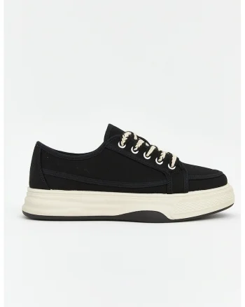 Pantofi low-cut din material textil cu talpa flatform, Negru