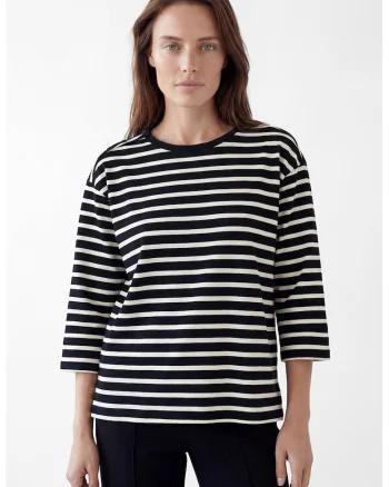 Bluza de bumbac cu dungi, Alb/Negru