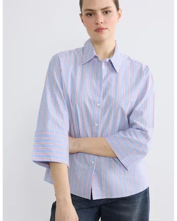 Camasa cu model in dungi si maneci ample, Albastru lavanda