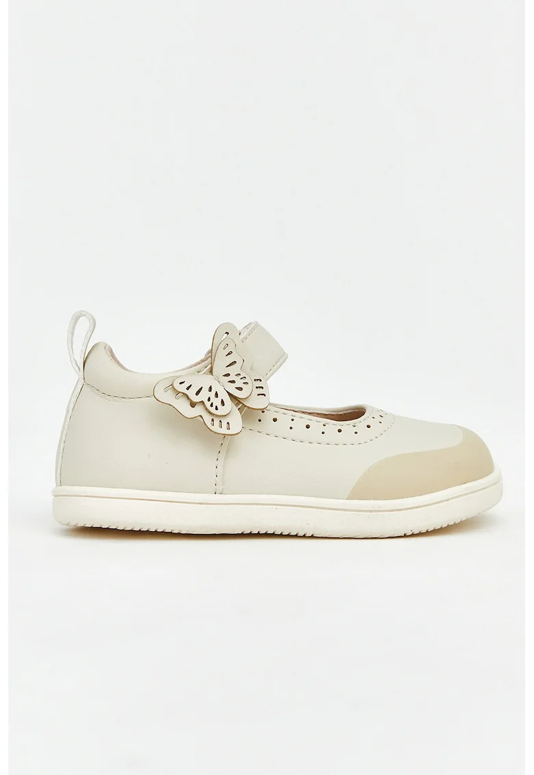 Pantofi cu inchidere velcro si aplicatii cu fluturi, Alb/Crem