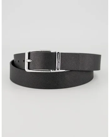 Curea de piele cu logo, Negru