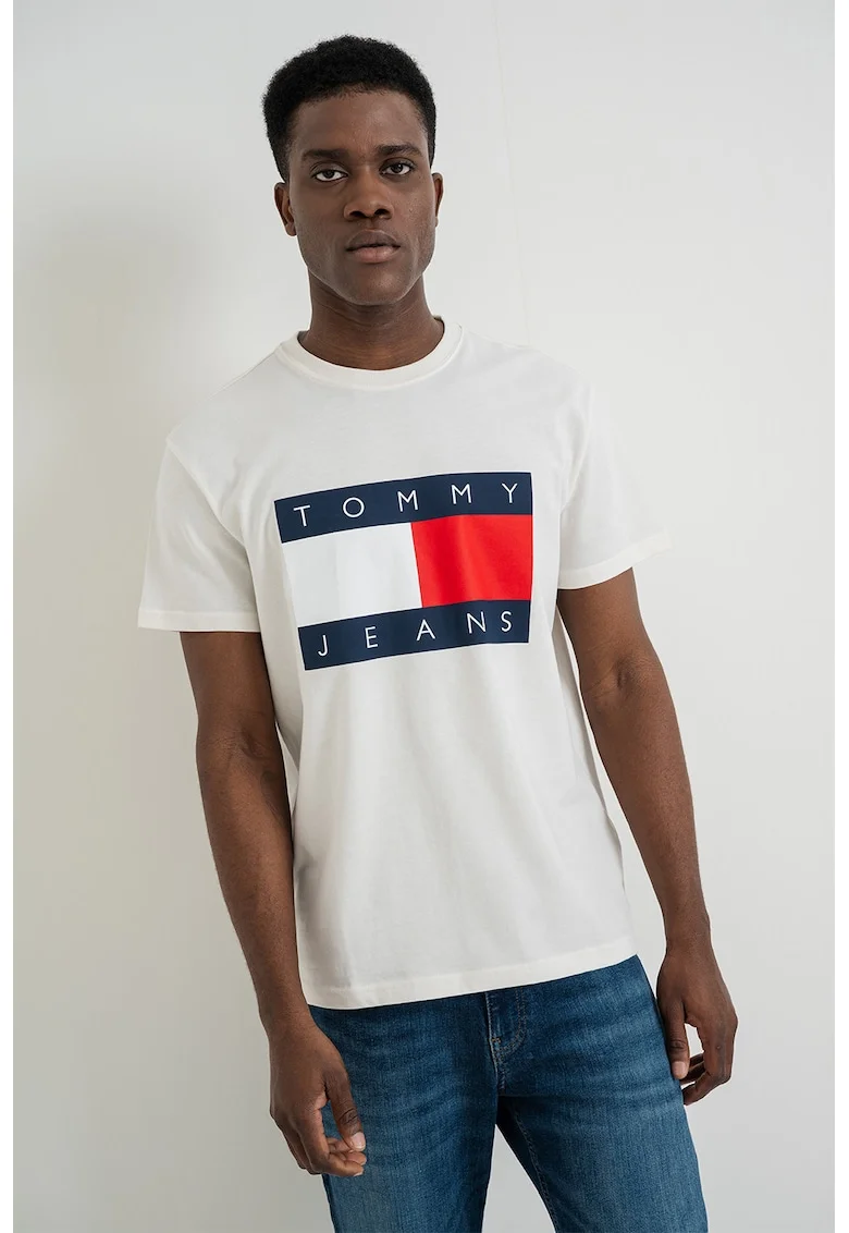 Tricou cu logo si decolteu la baza gatului, Rosu/Alb/Bleumarin