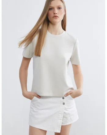 Tricou din amestec de modal cu broderie discreta, Gri deschis