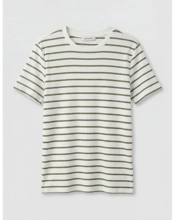 Tricou din amestec de bumbac cu model in dungi, Kaki inchis/Alb murdar