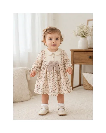 Rochie bebe fetita eleganta florala cu guler si fundita