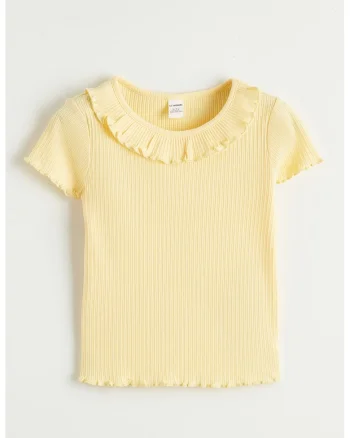 Tricou striat cu guler cu volan, Galben