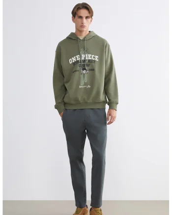 Pantaloni de trening cu snururi si model uni, Verde englez