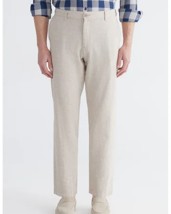 Pantaloni chino de bumbac si in, Bej deschis