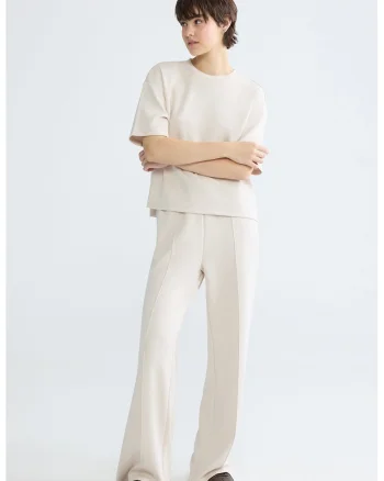 Pantaloni de trening cu croiala ampla si detaliu cu pensa, Bej deschis