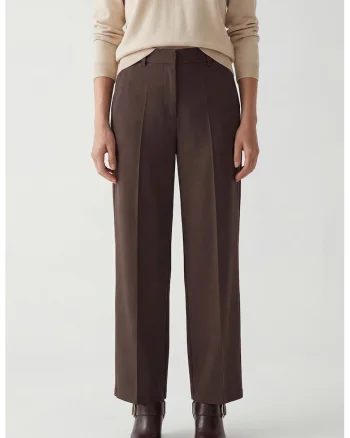 Pantaloni plisati cu croiala ampla, Maro inchis