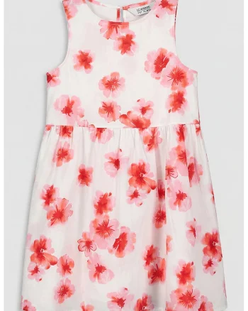 Rochie de bumbac cu model floral, Coral/Roz deschis/Alb optic