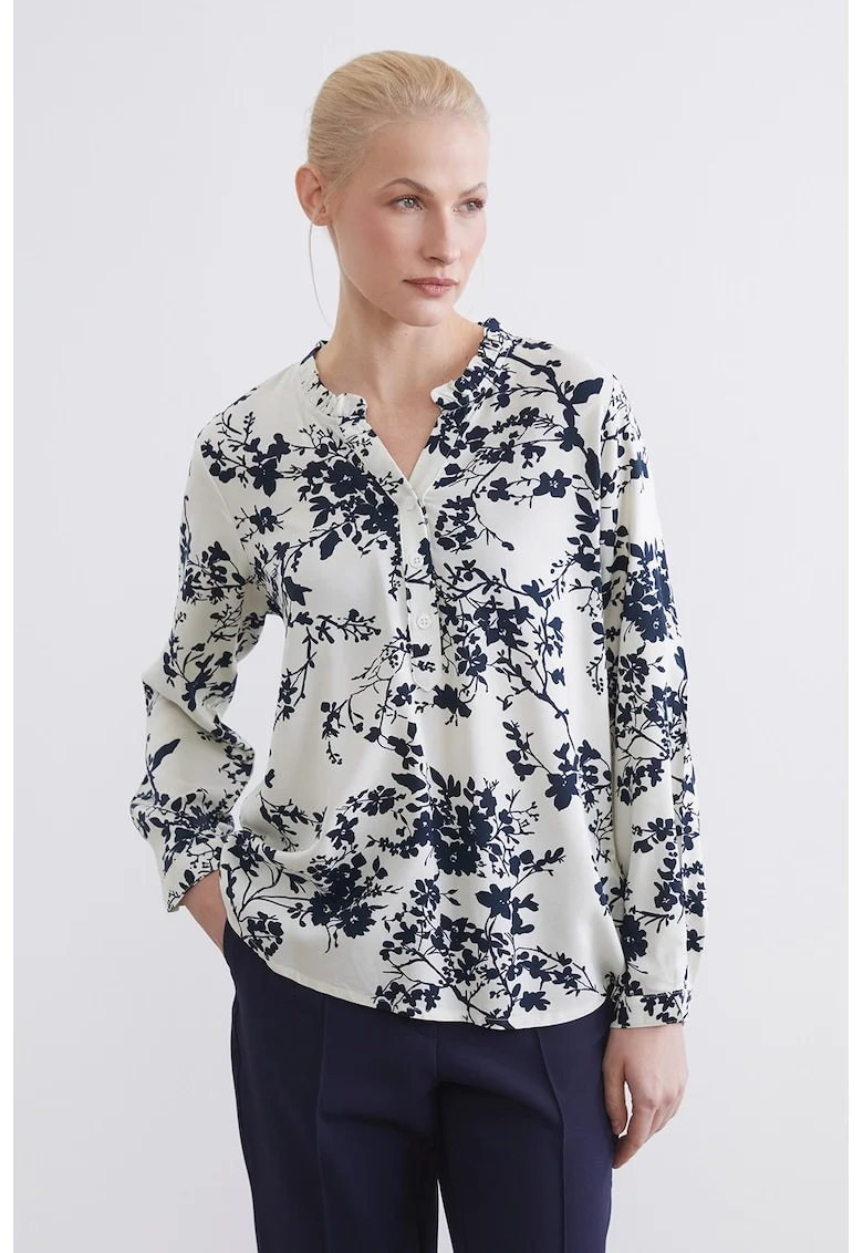Camasa lejera cu model floral, Albastru ultramarin/Alb optic