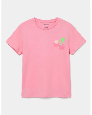 Tricou din bumbac cu imprimeu pe partea din spate, Roz deschis/Verde lime