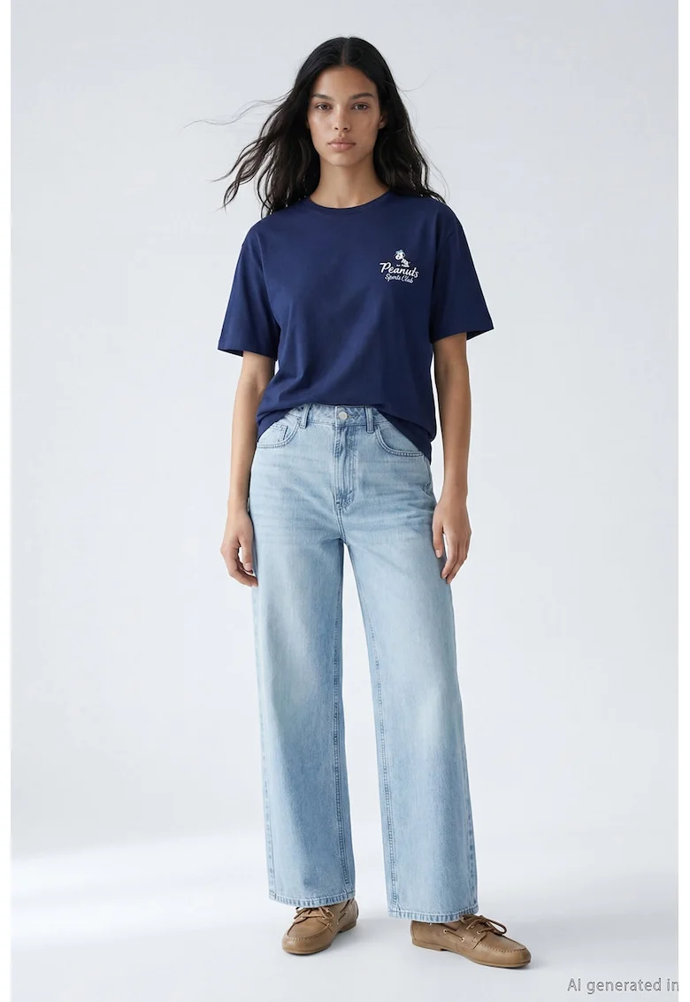 Tricou cu imprimeu New York, Alb/Bleumarin
