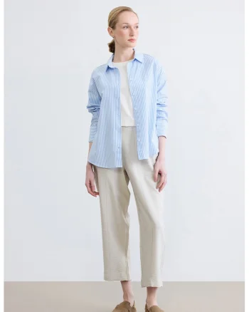 Pantaloni crop cu talie inalta, Alb fildes