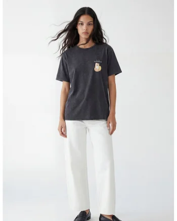 Tricou cu imprimeu cu pisici, Portocaliu pal/Gri inchis