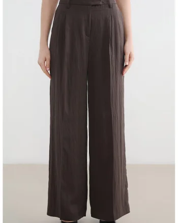 Pantaloni cu croiala ampla si buzunare laterale, Maro pamantiu