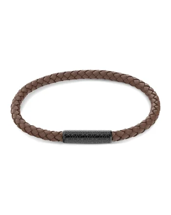 Bratara de piele cu aspect impletit, Maro inchis/Negru
